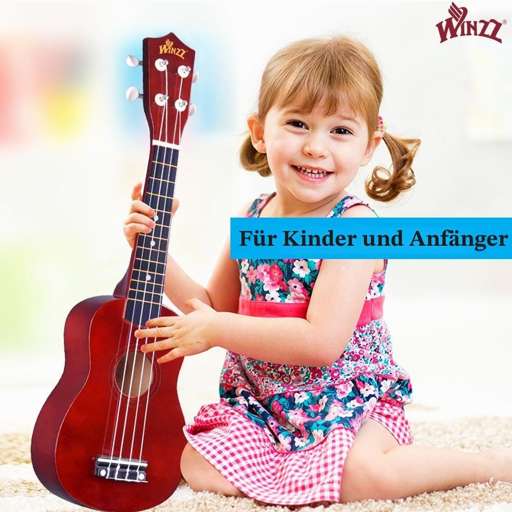 Winzz Sopran Ukulele Starter Kit für Anfänger mit Tasche, Clip-On Tuner, Zusätzlichen Saiten, Gurt,