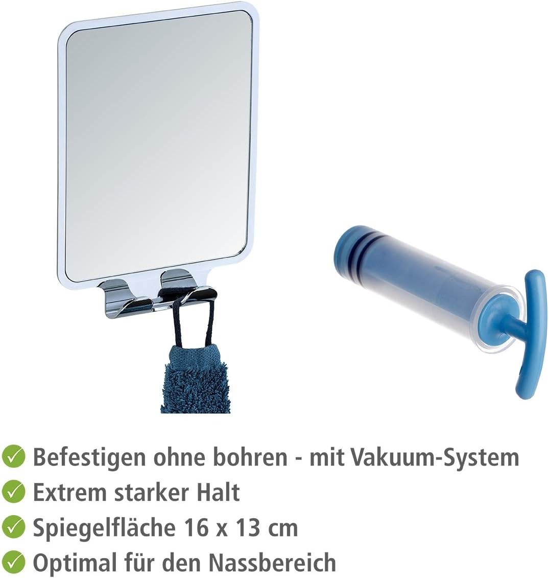 WENKO Vacuum-Loc Antibeschlag-Spiegel Quadro, Dusch Kosmetik-Spiegel mit 2 Haken, Befestigen ohne Bo