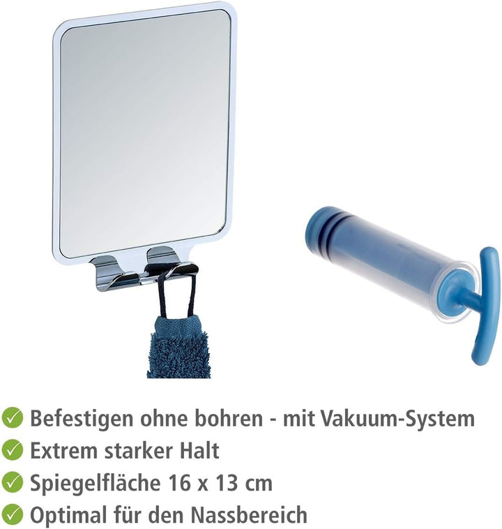 WENKO Vacuum-Loc Antibeschlag-Spiegel Quadro, Dusch Kosmetik-Spiegel mit 2 Haken, Befestigen ohne Bo