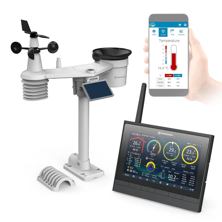 Bresser 9-in-1 MeteoChamp HD WLAN-Wetterstation mit solarbetriebenem Multisensor, Luftqualitätsanzei