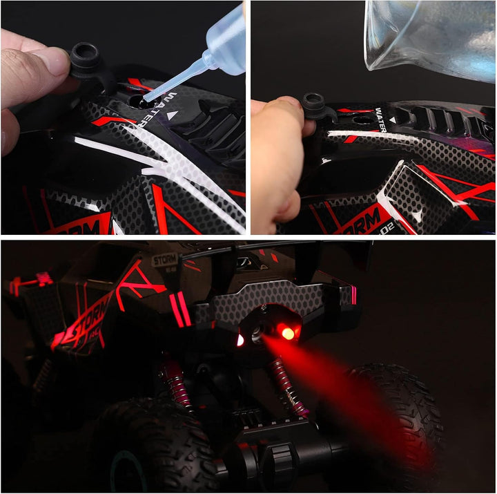 Herefun Ferngesteuertes Auto, 2.4GHz RC Auto für Kinder mit LED Licht und Spray, 4WD Wiederaufladbar