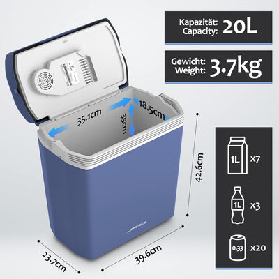 Jago® Kühlbox - 20/25/40L, Griff, 12/220V, Auto, Steckdose, Kühl-, Warmhaltefunktion, Blau/Anthrazit