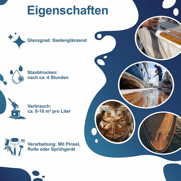 Bootslack Bootsfarbe Schiffslack Yachtlack Lack für Holz Parkettlack Treppenlack Gartenmöbellack - F