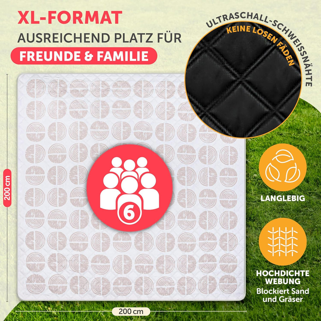Blumtal Premium Picknickdecke wasserabweisend 200x200 cm Boho & Terrazzo Design - waschbare Strandde