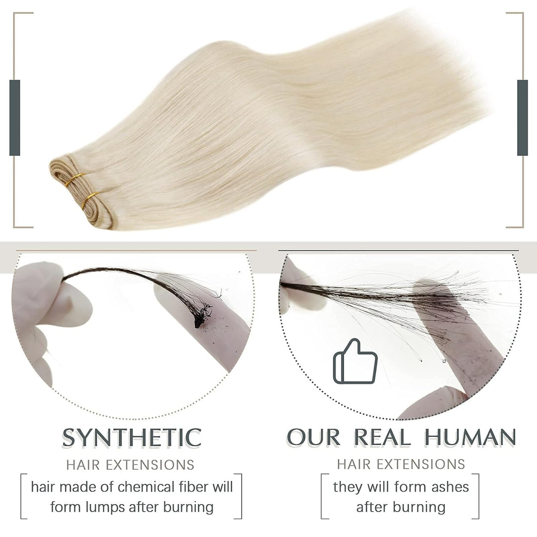 RUNATURE Haartressen Echthaar Extensions Blond Tressen Extensions Echthaar Platinblond Voller Kopf E