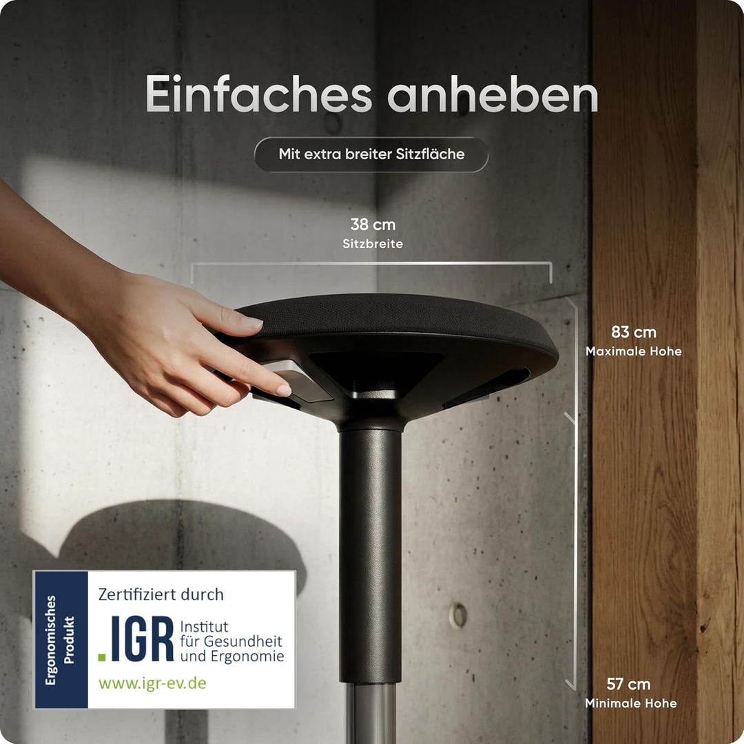 Motion Sitzhocker - Stehhocker höhenverstellbar, ergonomischer Hocker bis 140kg mit CushCloud-Polste