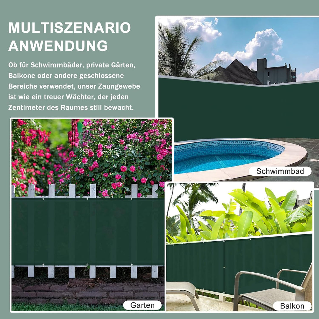 HENG FENG Balkon Sichtschutz 100x400cm für Privatsphäre, Grün | Balkonverkleidung HDPE atmungsaktiv,