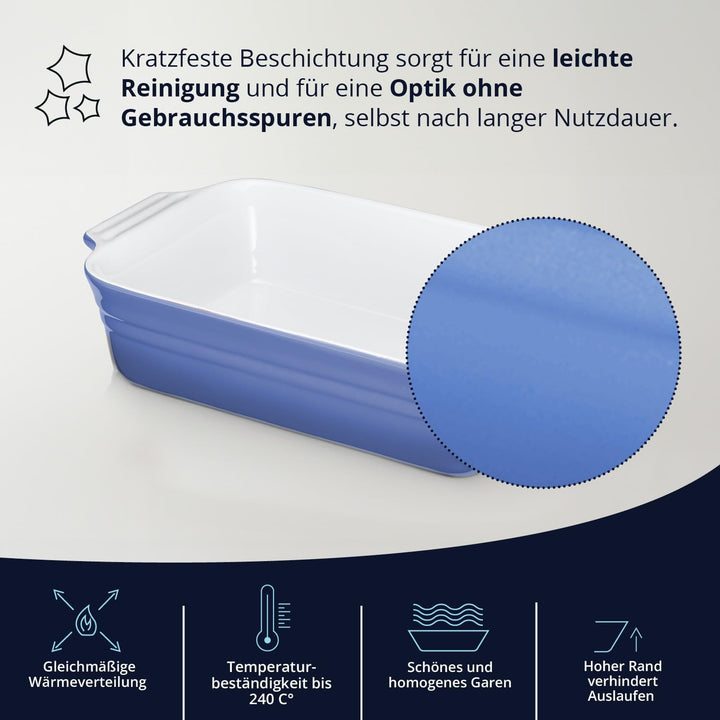 KHG Auflaufform mittelgross 34 cm, Kapazität 1,75 Liter in Hellblau für 3-4 Personen, Ofenform aus K