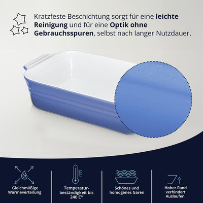 KHG Auflaufform gross 40 cm Hellblau für 4-6 Personen, Kapazität 3 Liter, Ofenform Keramik Steingut