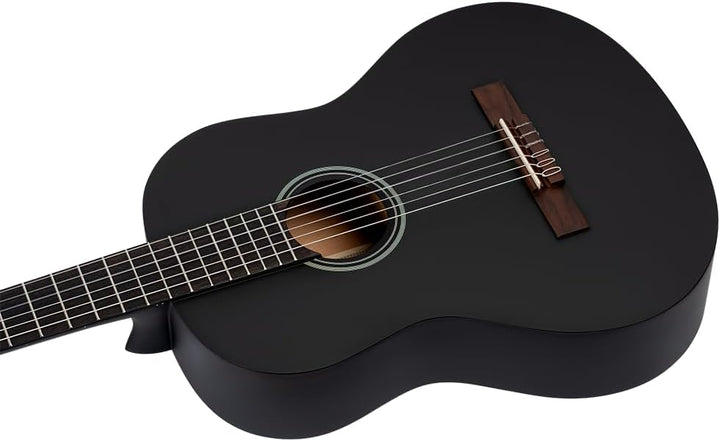 Ortega Guitars schwarze Konzertgitarre Full-Size - Student Series - Catalpakorpus mit Fichtendecke (