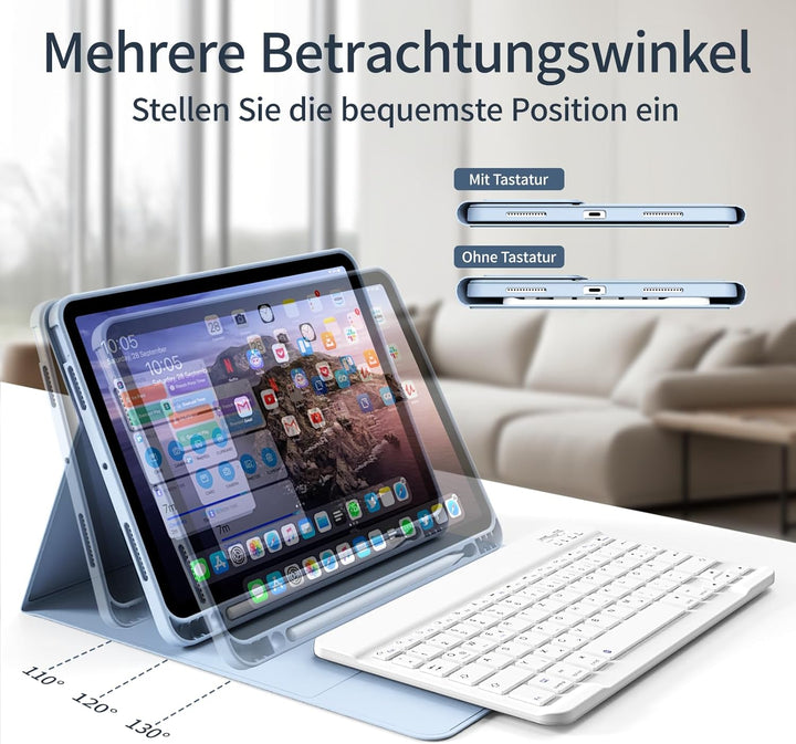 Hülle mit Tastatur für iPad A16 11. Generation 2025, für iPad 10. Generation 2022 10,9 Zoll, Bluetoo