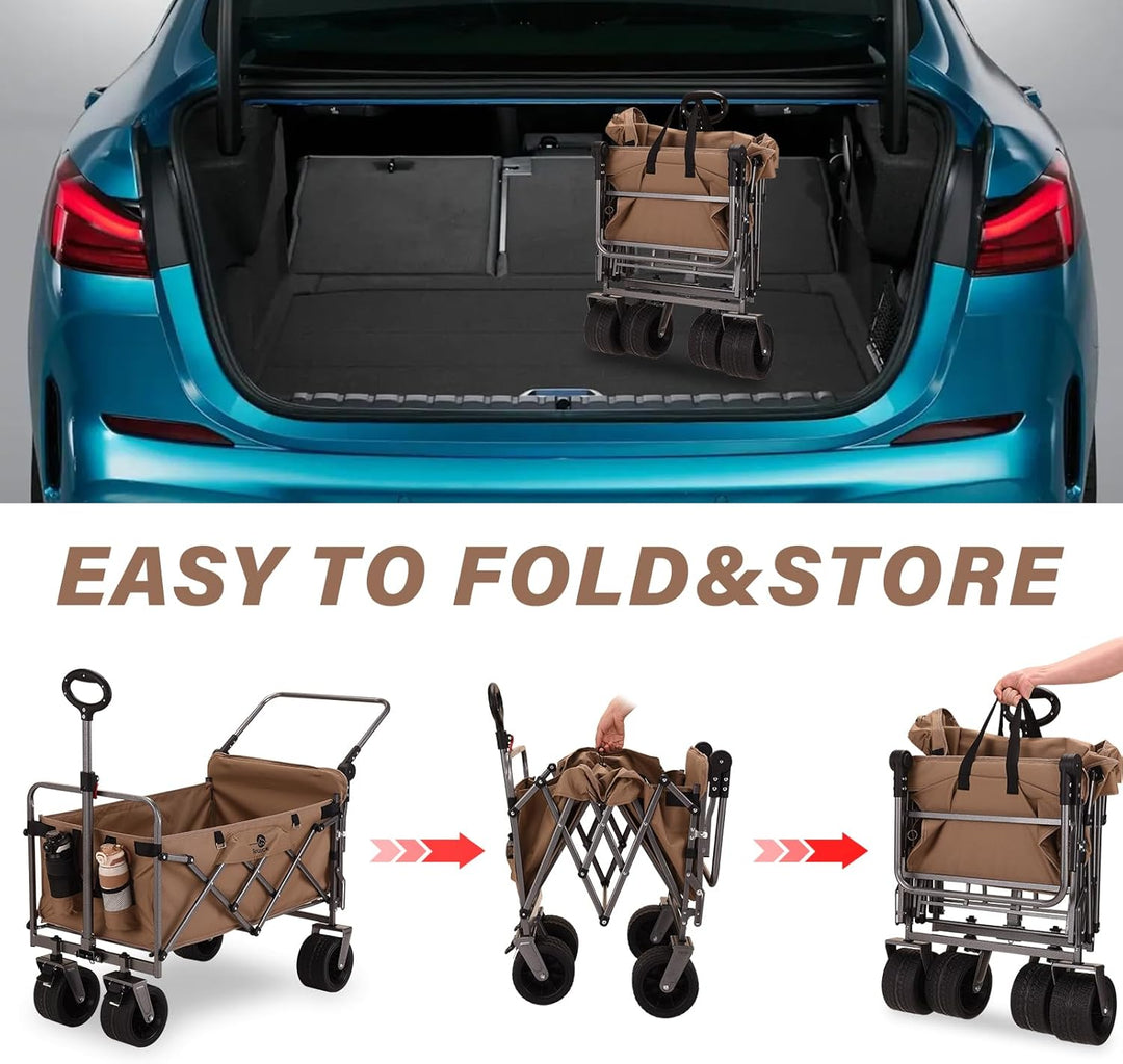 Bollerwagen Faltbar Strand Handwagen mit Getränkehalter Verstellbarem Griff,Gartenwagen für Alle Gel