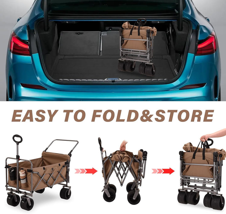 Bollerwagen Faltbar Strand Handwagen mit Getränkehalter Verstellbarem Griff,Gartenwagen für Alle Gel