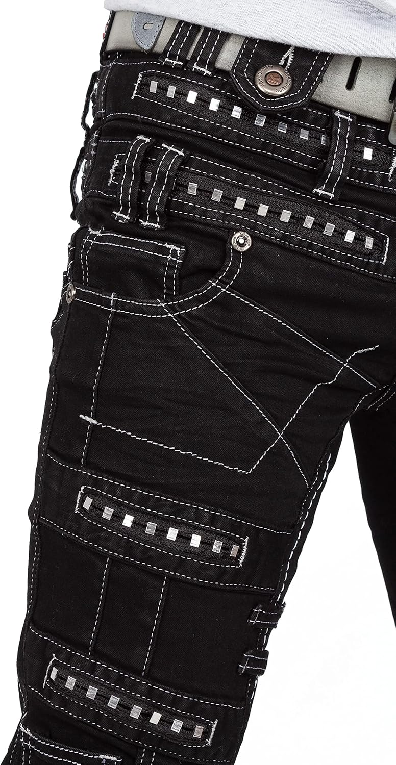 Kosmo Lupo Herren Jeans Extravagant Besondere Designs 38W / 34L Schwarz - 01, 38W / 34L Schwarz - 01
