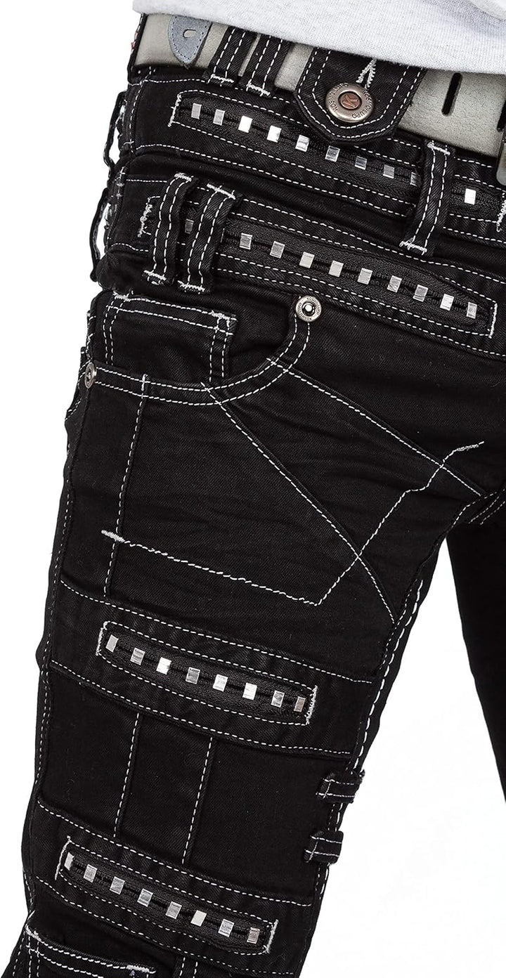 Kosmo Lupo Herren Jeans Extravagant Besondere Designs 38W / 34L Schwarz - 01, 38W / 34L Schwarz - 01