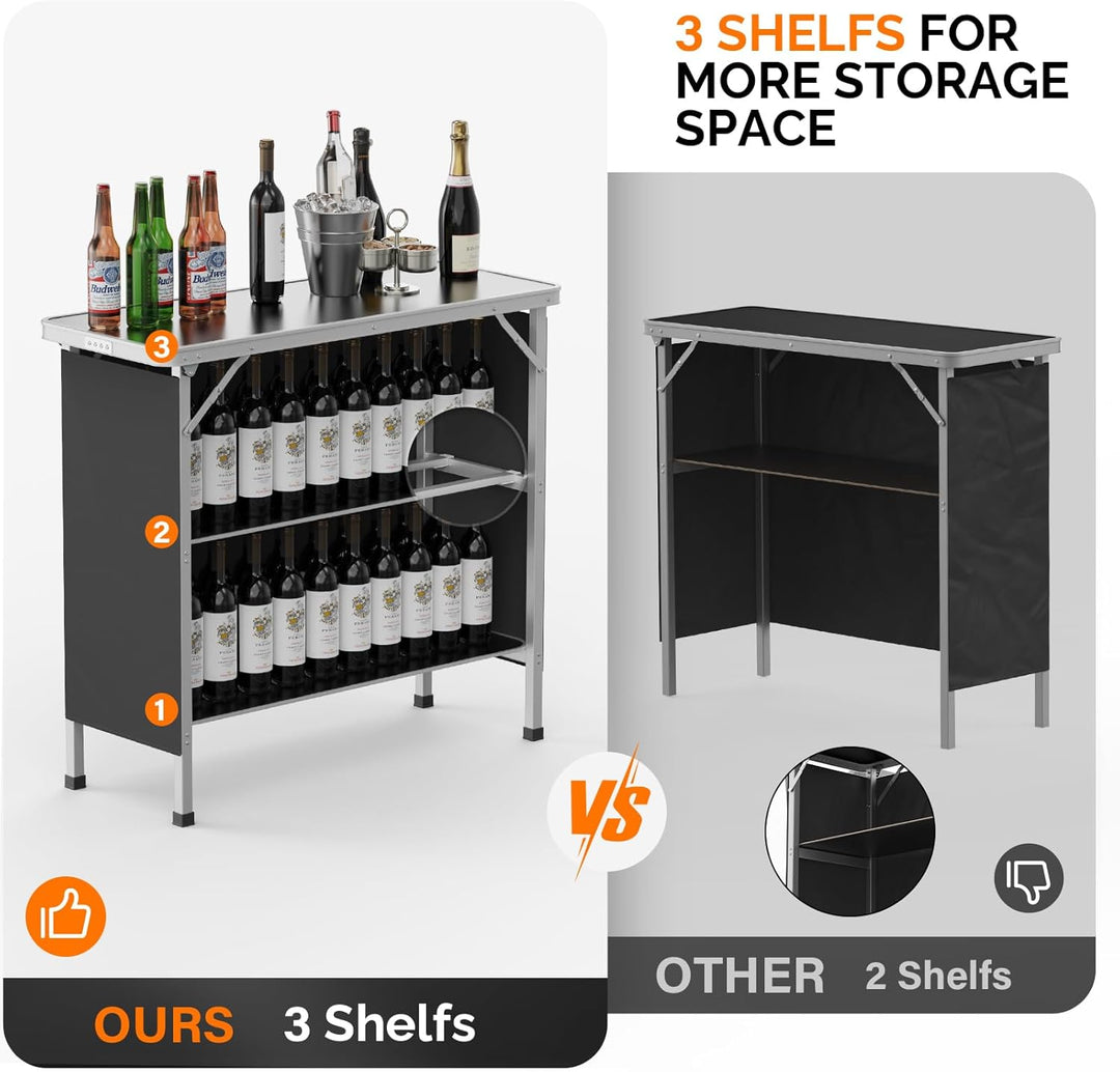 Bonnlo Campingtisch aus Aluminium, Klappbarer Outdoor Bartisch, Leicht & Tragbar, 2-stufige Ablage m