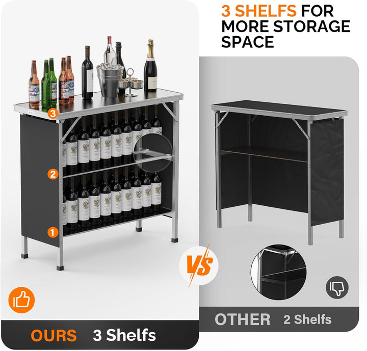 Bonnlo Campingtisch aus Aluminium, Klappbarer Outdoor Bartisch, Leicht & Tragbar, 2-stufige Ablage m