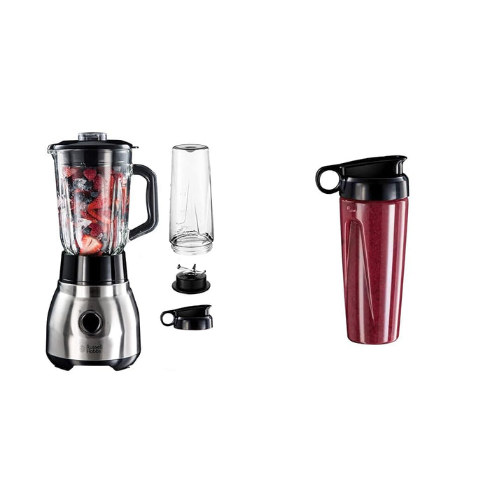 Bundle Set: Russell Hobbs Standmixer 2-in-1 [1,5l Glasbehälter Mixer & 0,6l Mini Smoothie Maker -To-