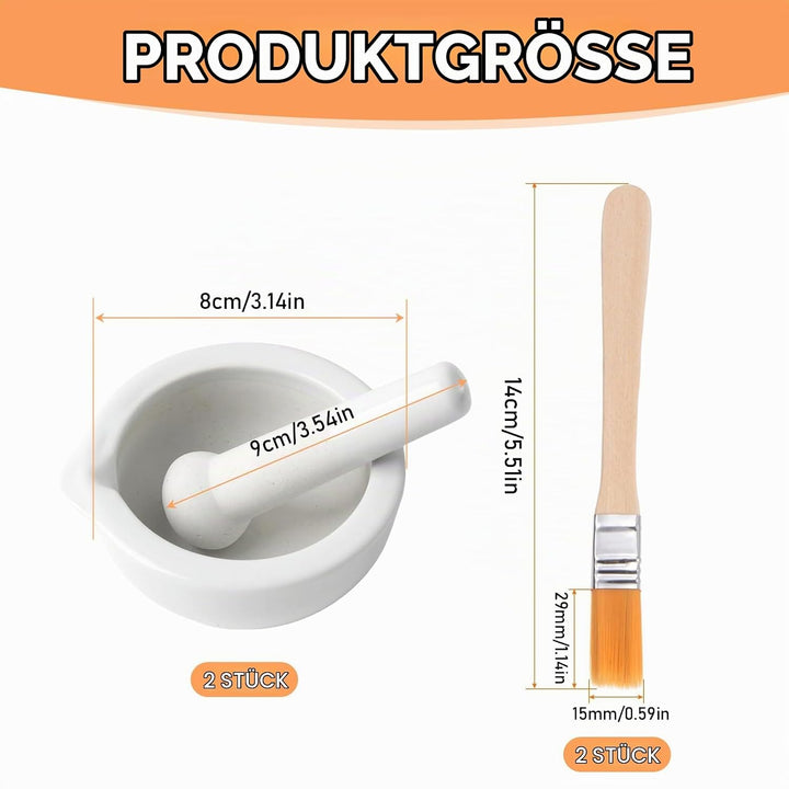 2 Sets Mörser mit Stössel un Bürsten, Kleiner Porzellanmörser Stössel Set Keramik Kleine Kräuterscha