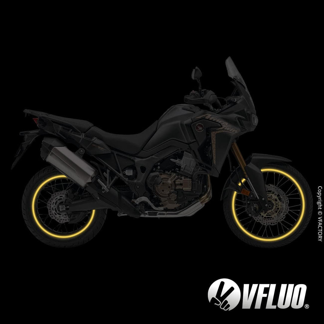 VFLUO - Kit Reflektierende Felgenrandaufkleber Motorrad, Aufkleber für 1 Rad 3M™-Technologie™, 360°-