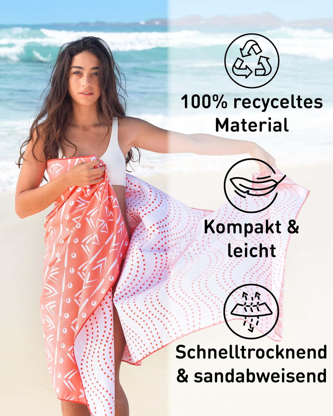 Fit-Flip Strandtuch XXL aus Mikrofaser - leicht und schnelltrocknend - 100% recyceltes Strandhandtuc