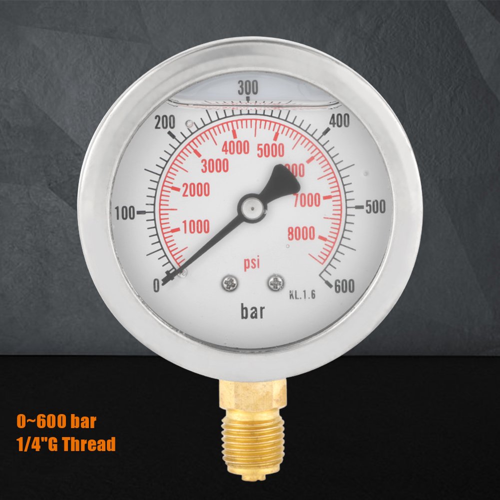 G 1/4"Hydraulik Manometer, 0-600Bar 63mm Zifferblatt Wasser Manometer aus Metall