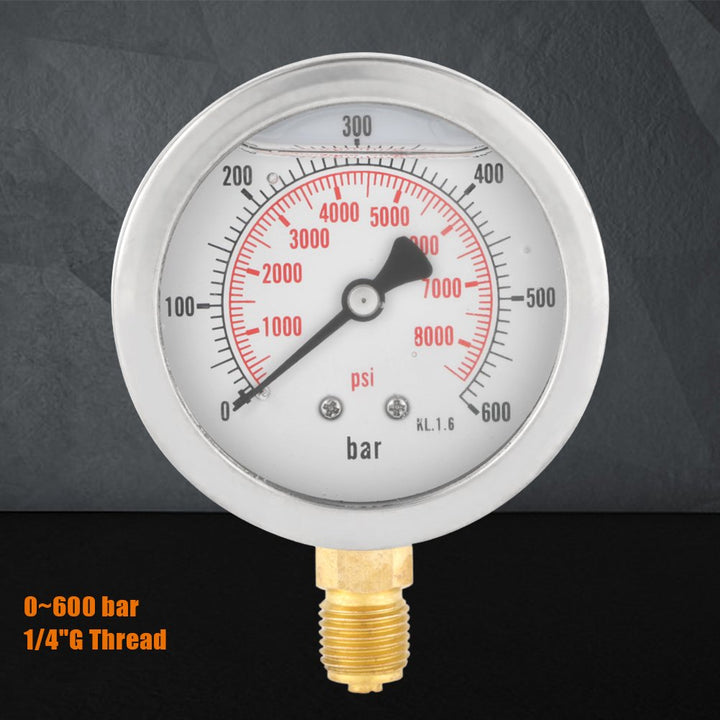 G 1/4"Hydraulik Manometer, 0-600Bar 63mm Zifferblatt Wasser Manometer aus Metall