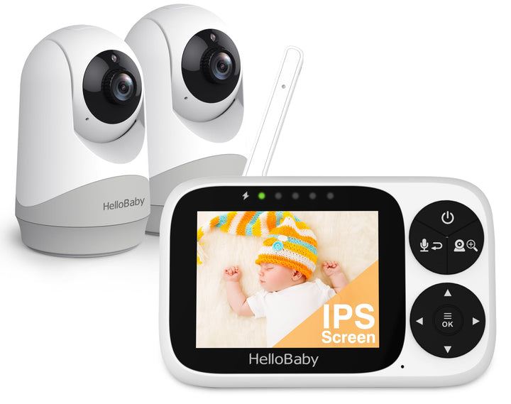 HelloBaby Babyphone mit 2 Kameras, kein WLAN, 3,2-Zoll IPS-Bildschirm | Nachtsicht, VOX-Modus, Schwe