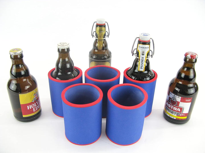 5 Blaue Getränkekühler - Bierkühler - Flaschenkühler für Kurze, Dicke 0,33L Bierflaschen aus bestem