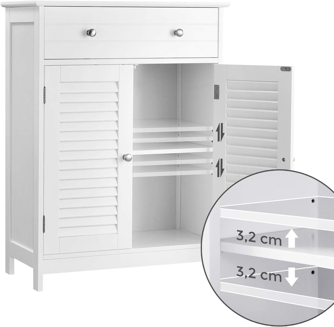 VASAGLE Badezimmerschrank, Badschrank, 60 x 30 x 80 cm, Aufbewahrungsschrank mit 2 Lamellentüren, Sc