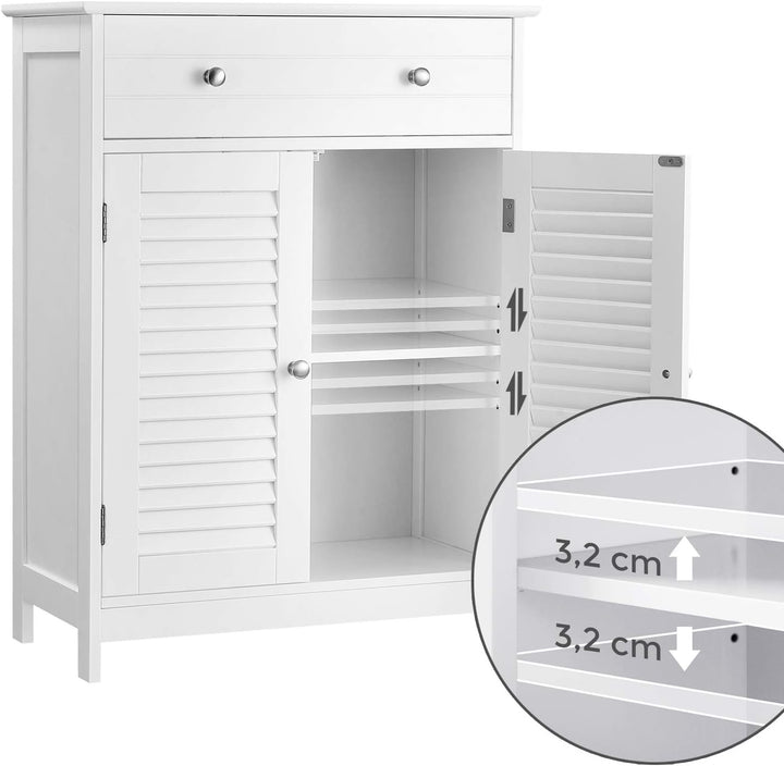 VASAGLE Badezimmerschrank, Badschrank, 60 x 30 x 80 cm, Aufbewahrungsschrank mit 2 Lamellentüren, Sc