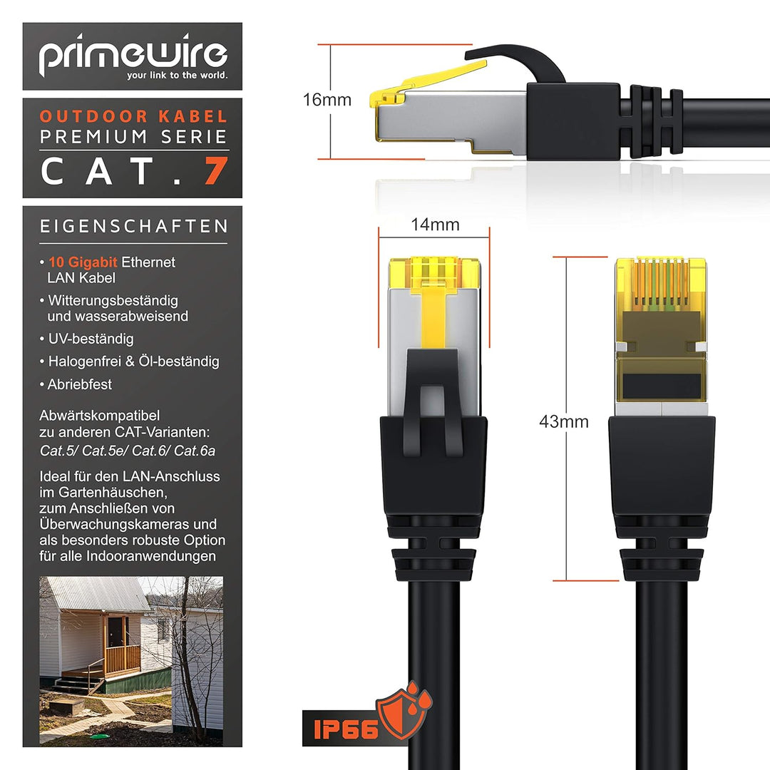 CSL 20m Cat 7 Outdoor Netzwerkkabel Gigabit Ethernet LAN Kabel - 10000 Mbit S - Patchkabel - Cat.7 R