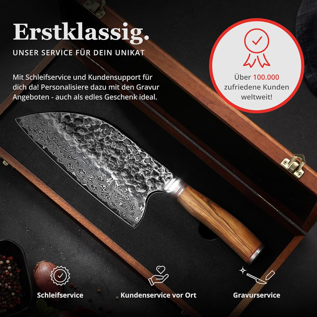 Wakoli Olive HS Serie Damast Chinesisches Kochmesser 20 cm extrem scharfe Klinge aus 67 Lagen I Prof