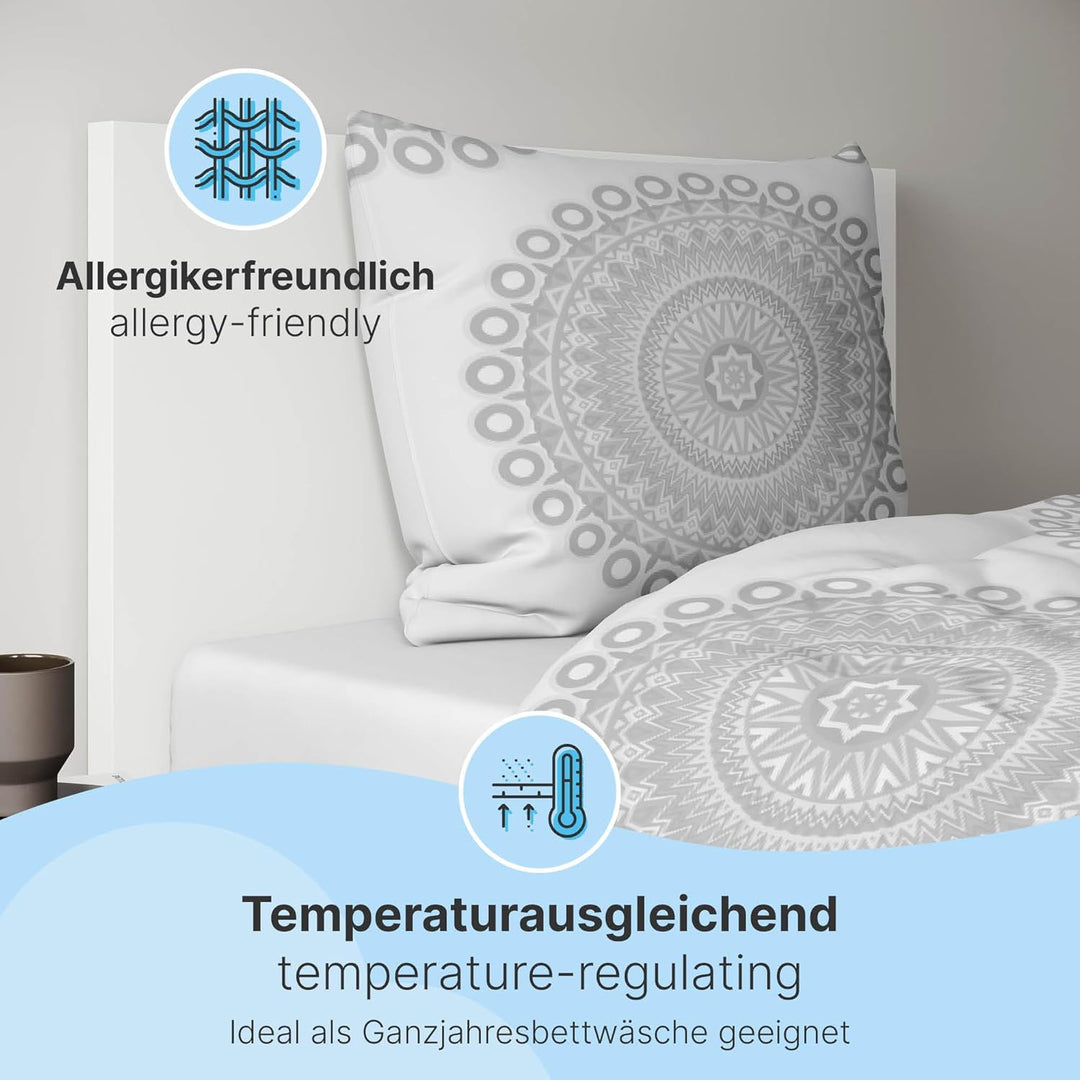 etérea Microfaser Bettwäsche Mandala 200x220 3er Set - Bügelfrei mit Reissverschluss - Allergiker ge