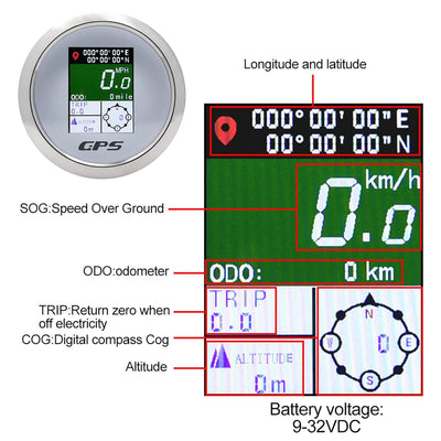 Geloo 85mm GPS-Geschwindigkeitsmesser, TFT-Bildschirm wasserdichte digitale Geschwindigkeitsmesser e