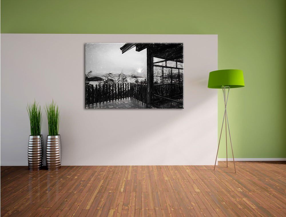 Pixxprint Haus am See im Sonnenuntergang als Leinwandbild/Grösse: 100x70 cm/Wandbild/Kunstdruck/fert