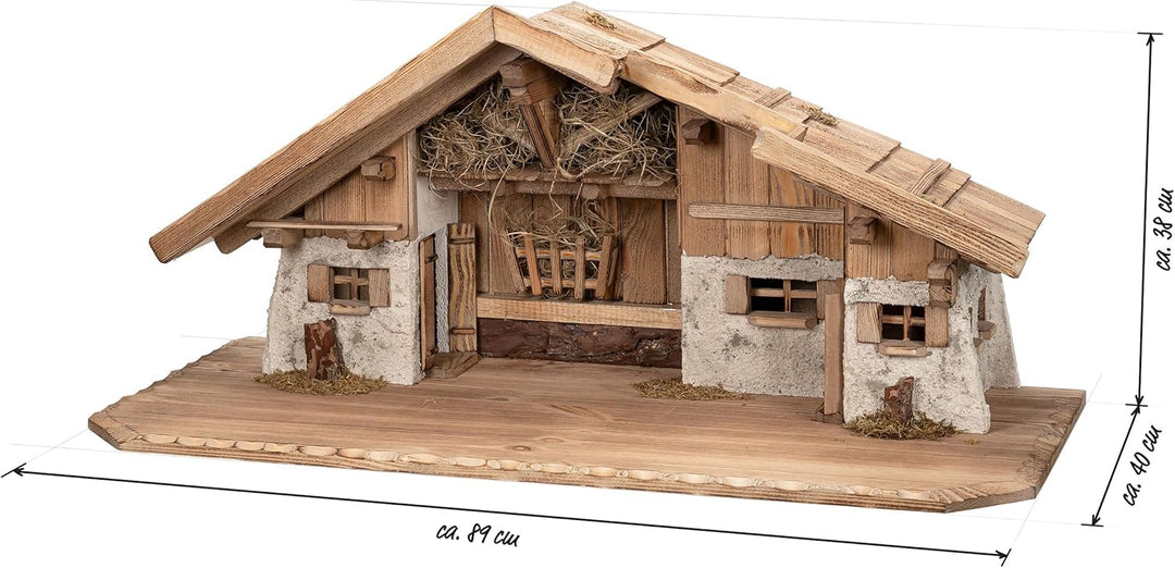 Bonetti Grosse Weihnachtskrippe | aus Holz und Gips gefertigt | mit Moos, Steinen und Stroh geschmüc