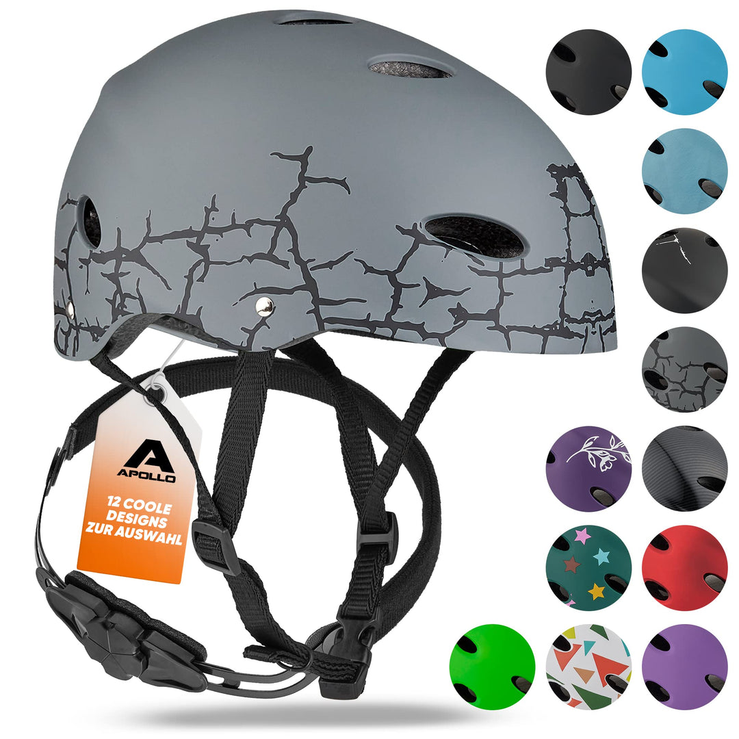 Apollo Skaterhelm Kinder, Damen &amp; Herren, Fahrradhelm 52-58 verstellbar | Verstellbarer Helm mit Dre
