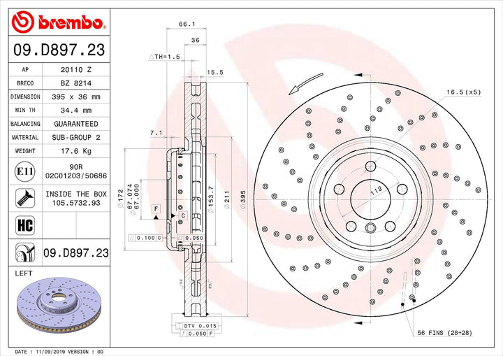 Brembo 09.D897.23 - Bremsscheibe