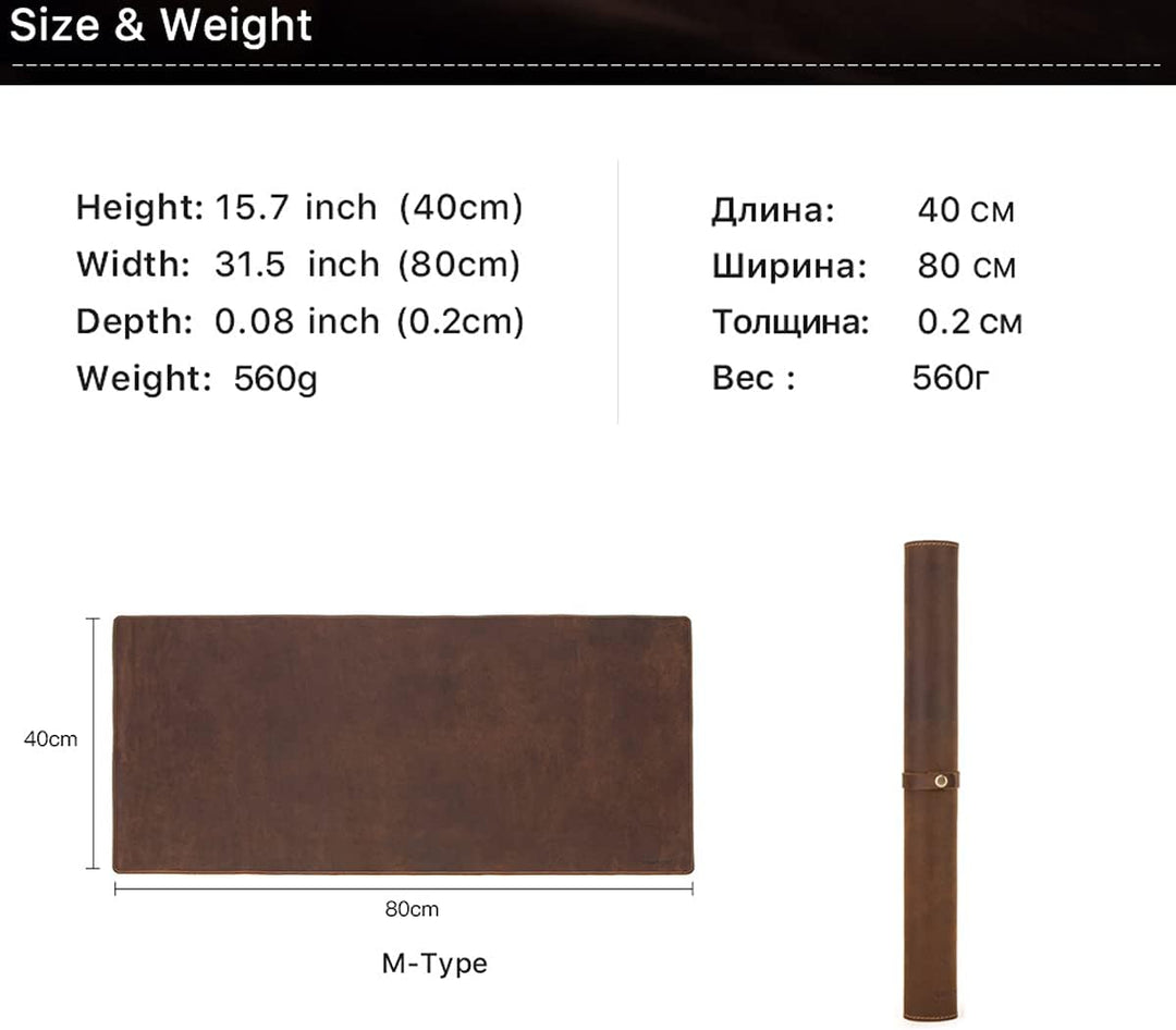Hiram Schreibtischunterlage aus echtem Leder, gross, wasserdicht, 80 x 40 cm, Tischabdeckung für PC