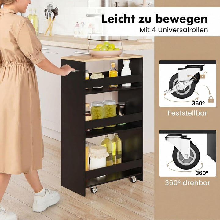 COSTWAY Nischenwagen 25cm breit, 4 Etagen Küchenwagen schmal, Nischenregal auf Rollen, Servierwagen