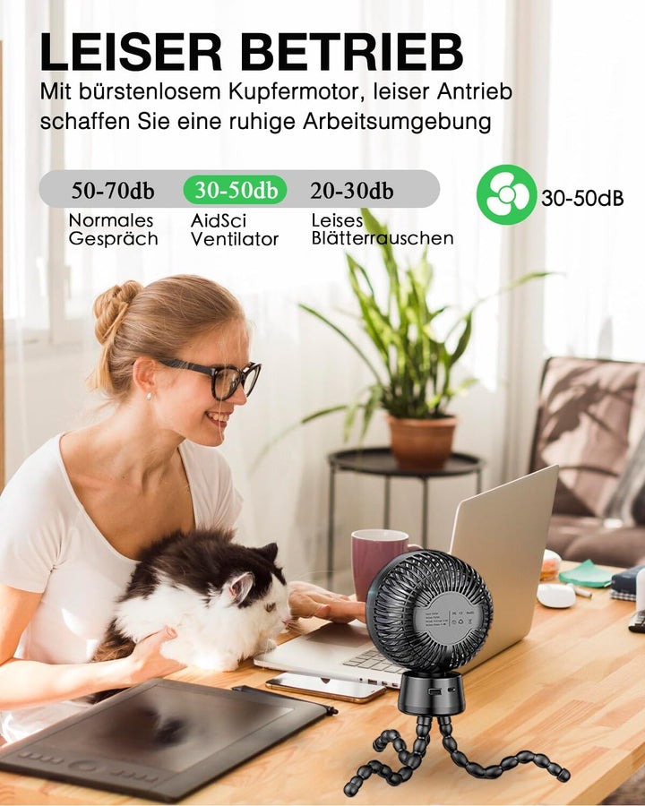 120° Oszillierend Kinderwagen-Ventilatoren, 10000mAh Akku Tischventilator Sehr Leise Laufzeit 40 Std