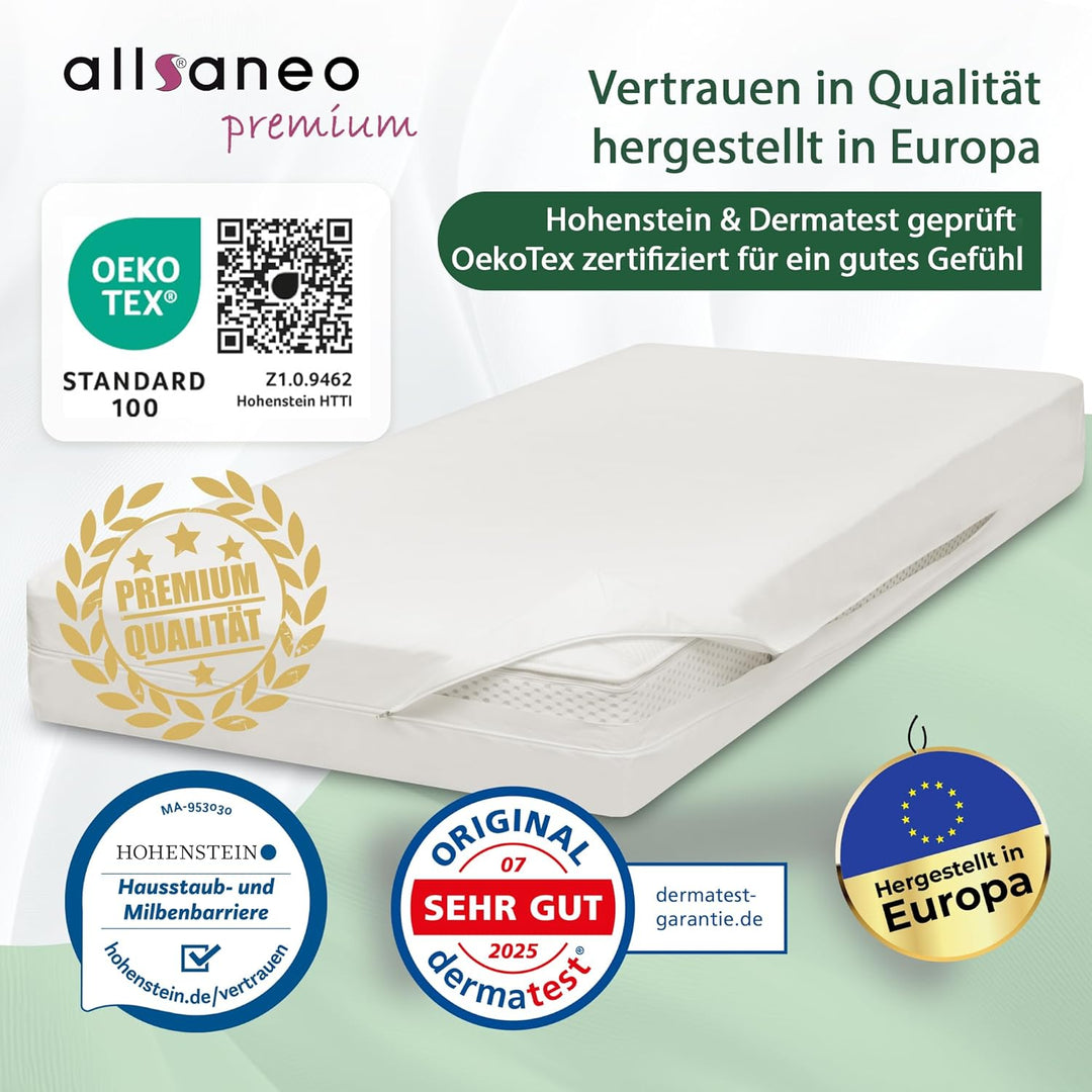 allsaneo Premium Allergiker Matratzenbezug 100x200x20 cm | Allergie Bezug extra weich und leicht | A