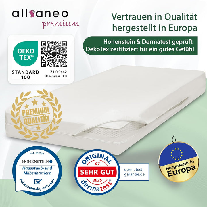 allsaneo Premium Allergiker Matratzenbezug 80x200x20 cm | Allergie Bezug extra weich und leicht | An