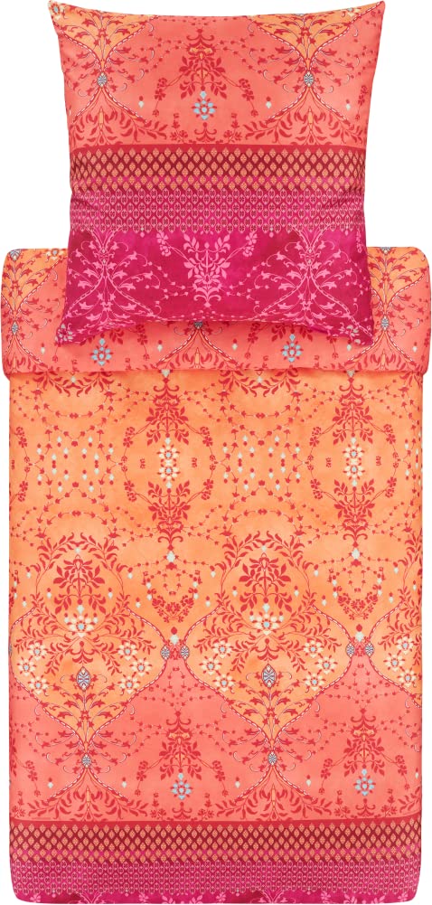 Bassetti ORTIGIA Bettwäsche + 2 Kissenhüllen aus 100% Baumwollsatin in der Farbe Orange O1, Masse: 2