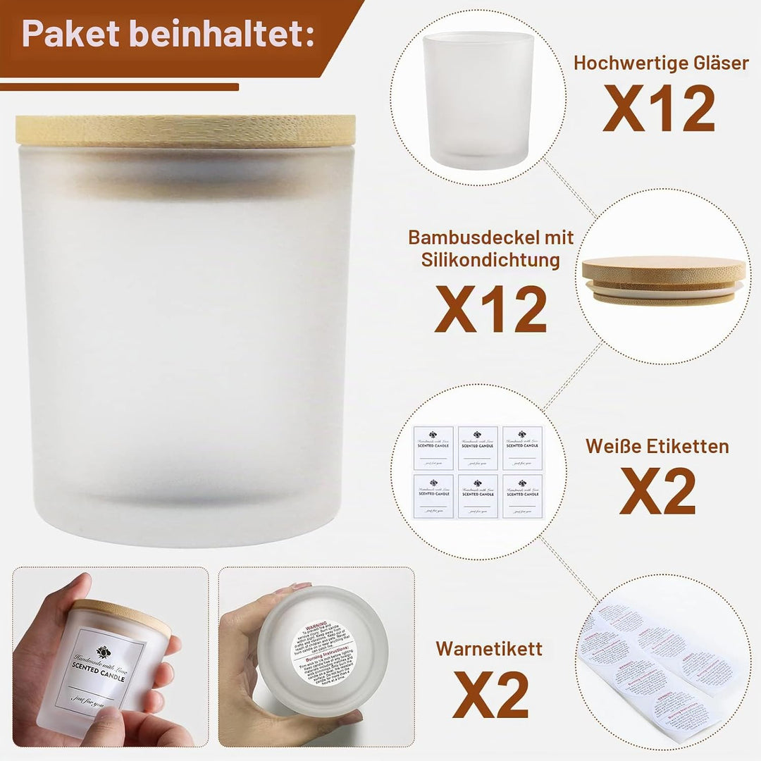 CONNOO Milchglas-Kerzengläser mit Bambusdeckel, für die Herstellung von Kerzen, leere Kerzendosen mi