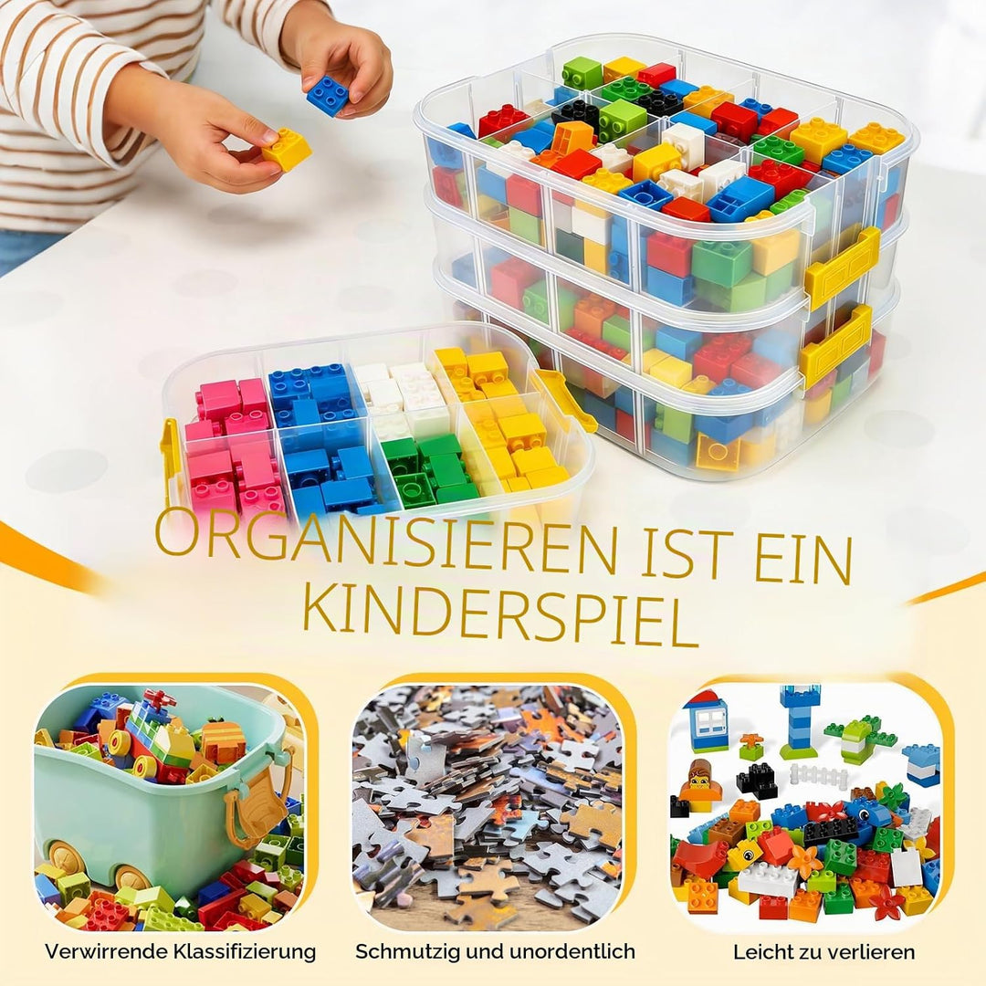 Legosteine Aufbewahrungsboxen,Legosteine Sortierbox,4 Stufen Hohe Kapazität,Mit Trennbarer Partition