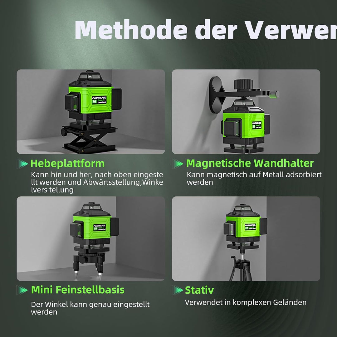 Kreuzlinienlaser Grün 4D 16 Linien Nivellierlaser mit Stativ, 4 * 360° Laser wasserwaage, linienlase