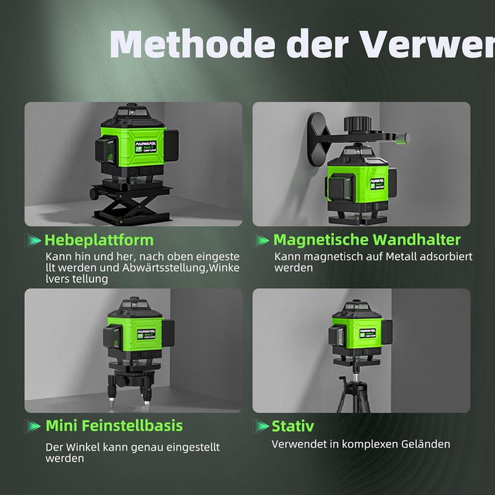 Kreuzlinienlaser Grün 4D 16 Linien Nivellierlaser mit Stativ, 4 * 360° Laser wasserwaage, linienlase