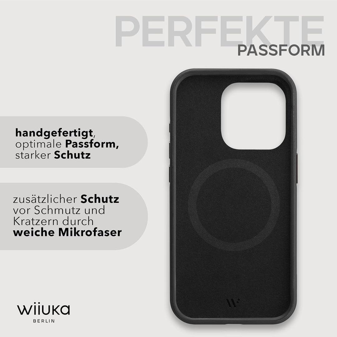 WIIUKA Hülle für iPhone 15 Pro, Leder aus Deutschland, Lederhülle extra Dünn, Premium Handyhülle, Ca